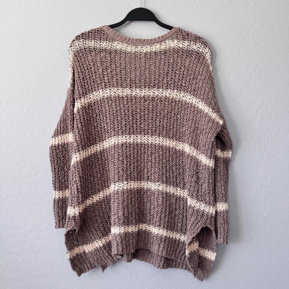 Free People Striped Knit Pullover Sweater with‎ Pocket Oversized XS - Picture 5 of 6